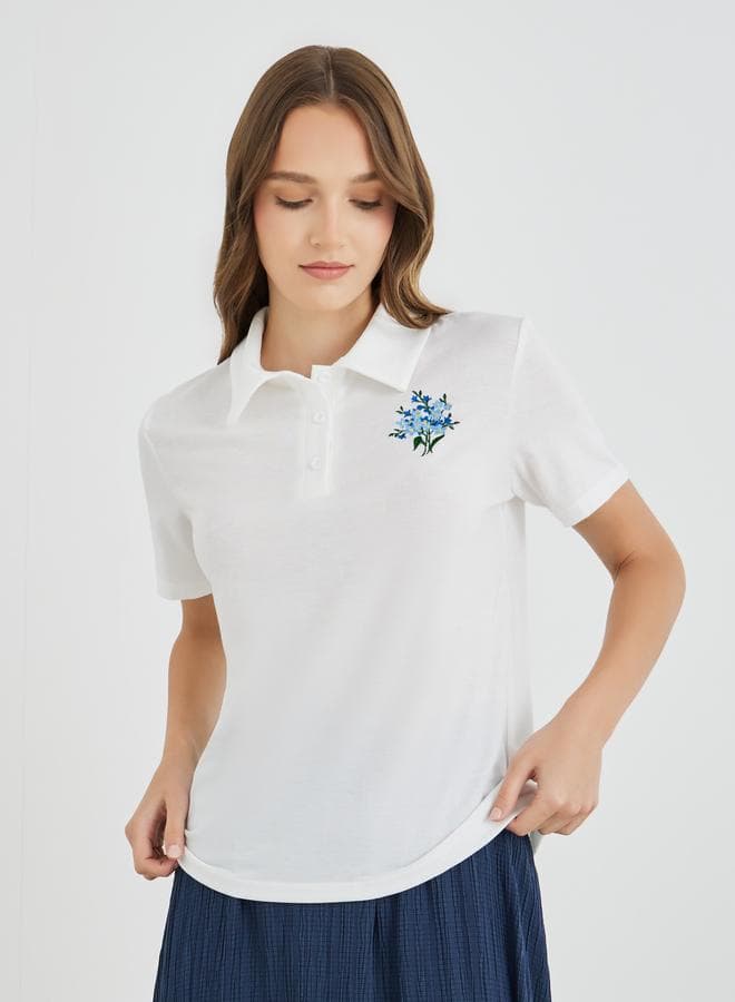 Embroidered Detail Short Sleeve Polo T-Shirt - Image 1