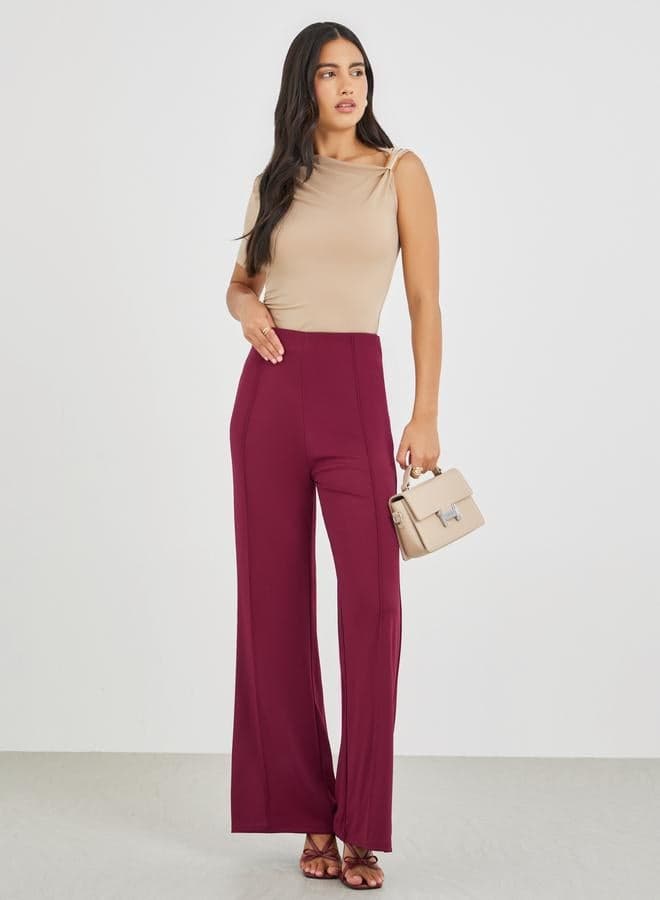 High Rise Wide Leg Pants with Pintuck Detail - Image 1