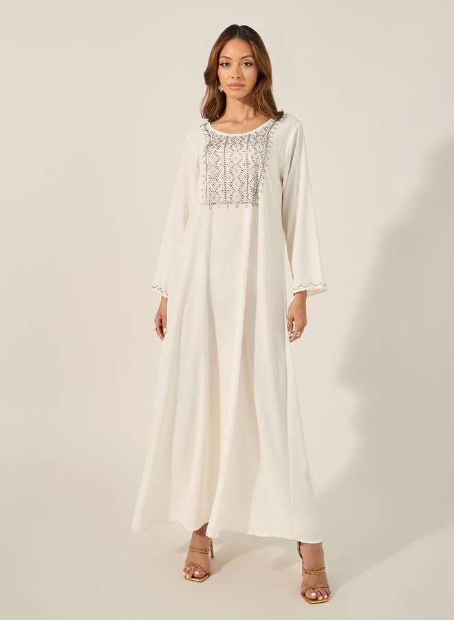 Embellished A-Line Round Neck Jalabiya Dress - Image 1