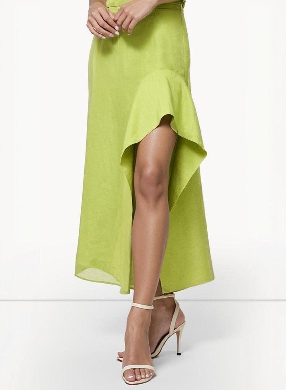 Islay Linen Midi Skirt in Vibrant Green - Image 1