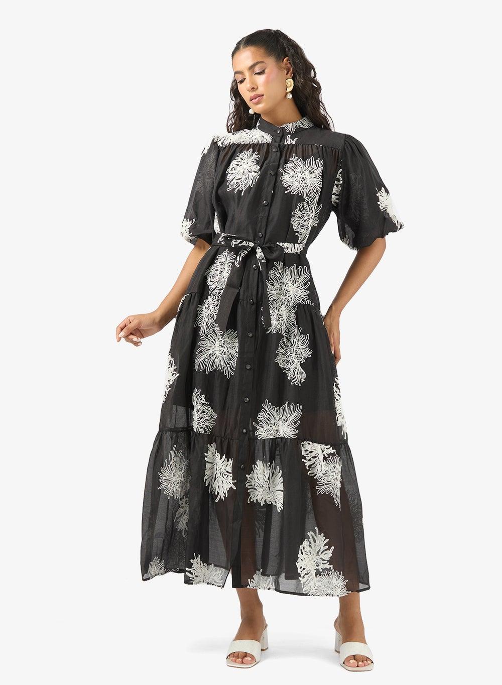 Elegant Puff Sleeve Maxi Shirt Dress - Image 1