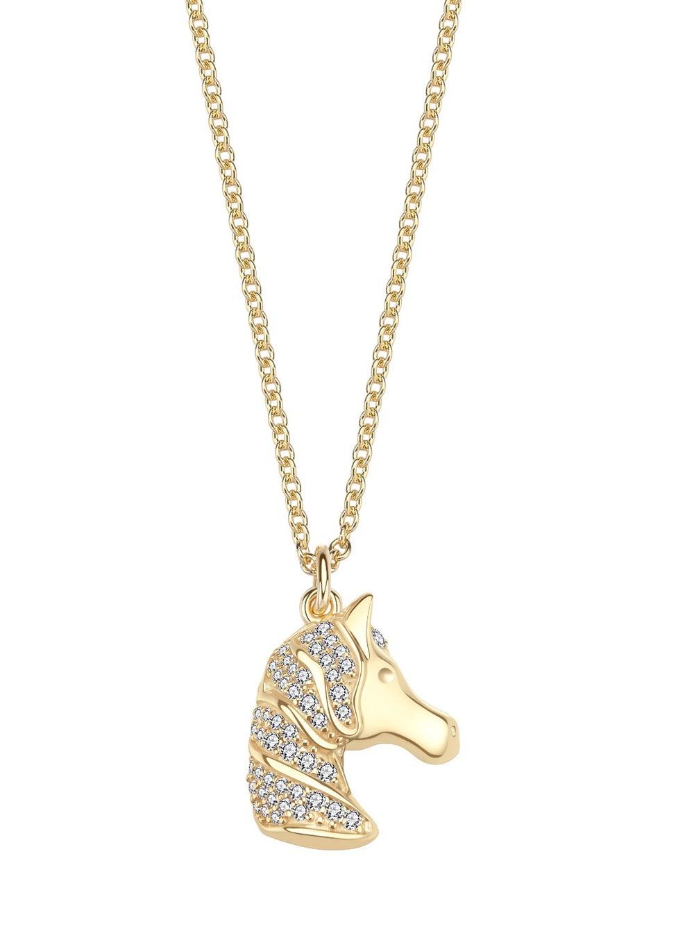 Ricordi Gold Horse Necklace 925 Silver Zirconia Charm - Image 1
