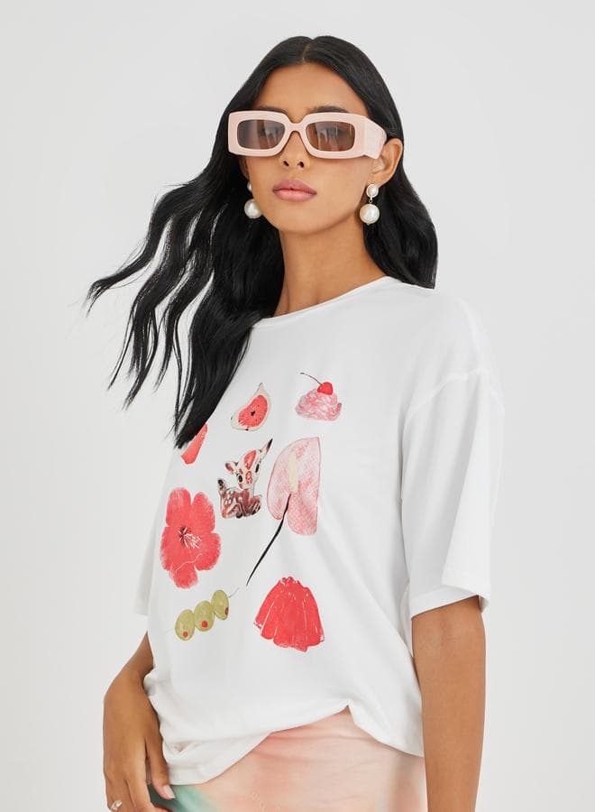 Take Two Graphic Print Oversized Round Neck T-Shirt - Image 1