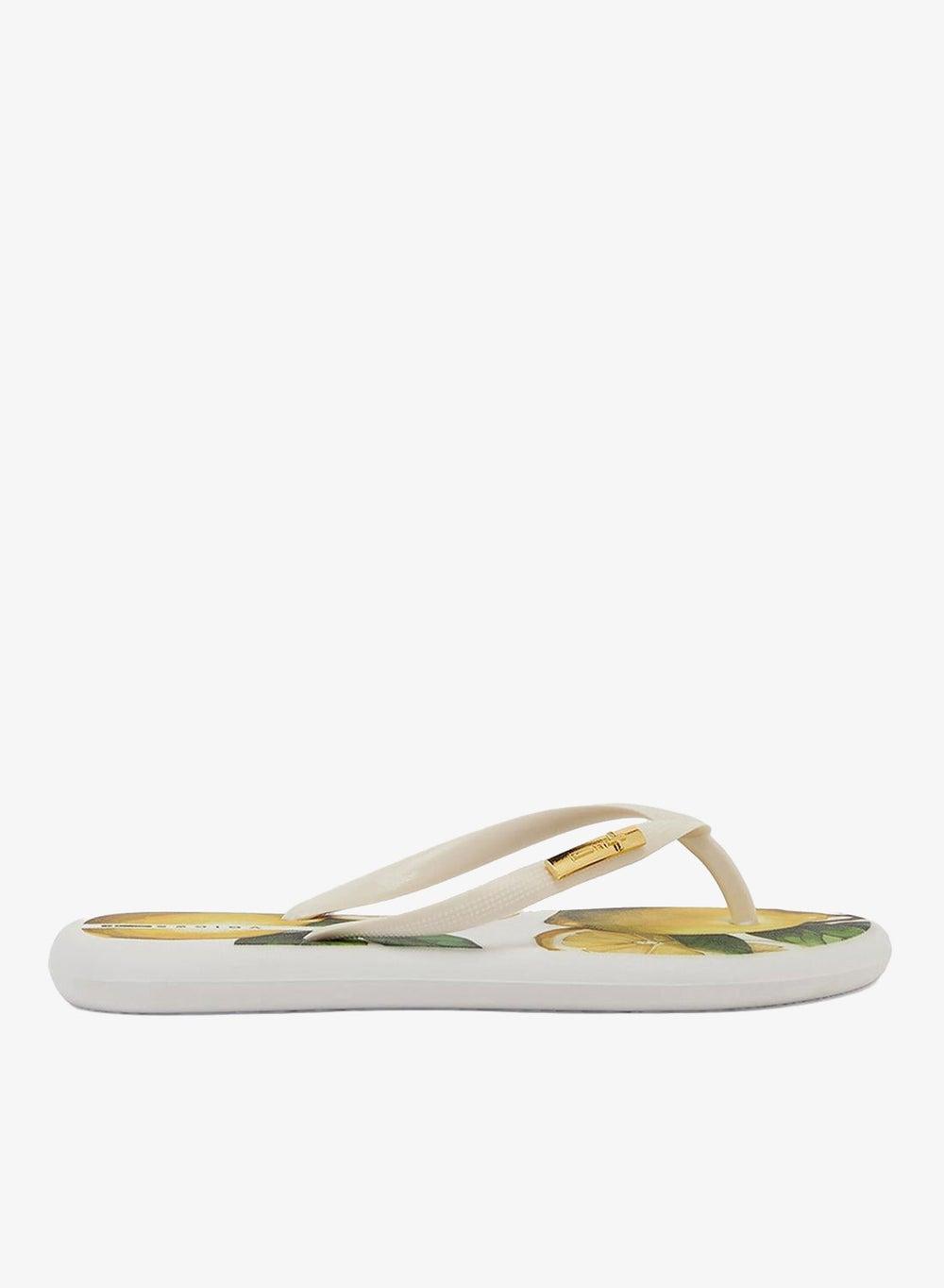 Boat Sicília Women’s White Flip Flops Printed Sole - Image 1