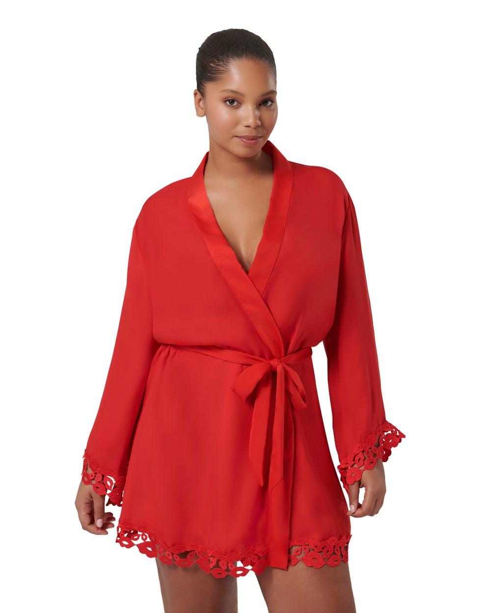 Romantic Lip Embroidery Sheer Chiffon Kimono - Image 1