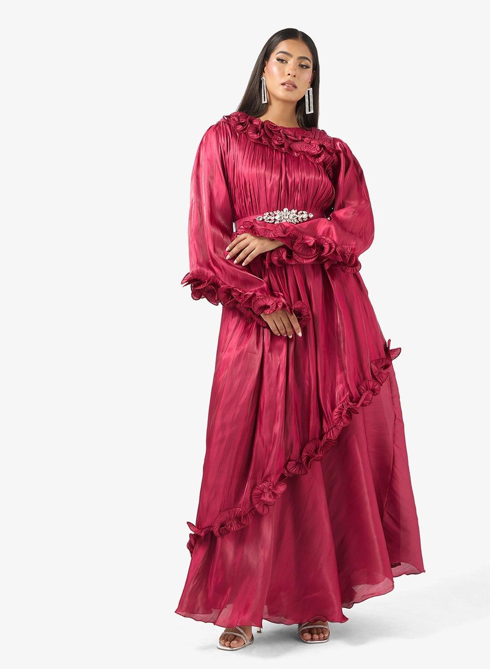 Sequin Ruffle Detail Evening Dress - Image 1