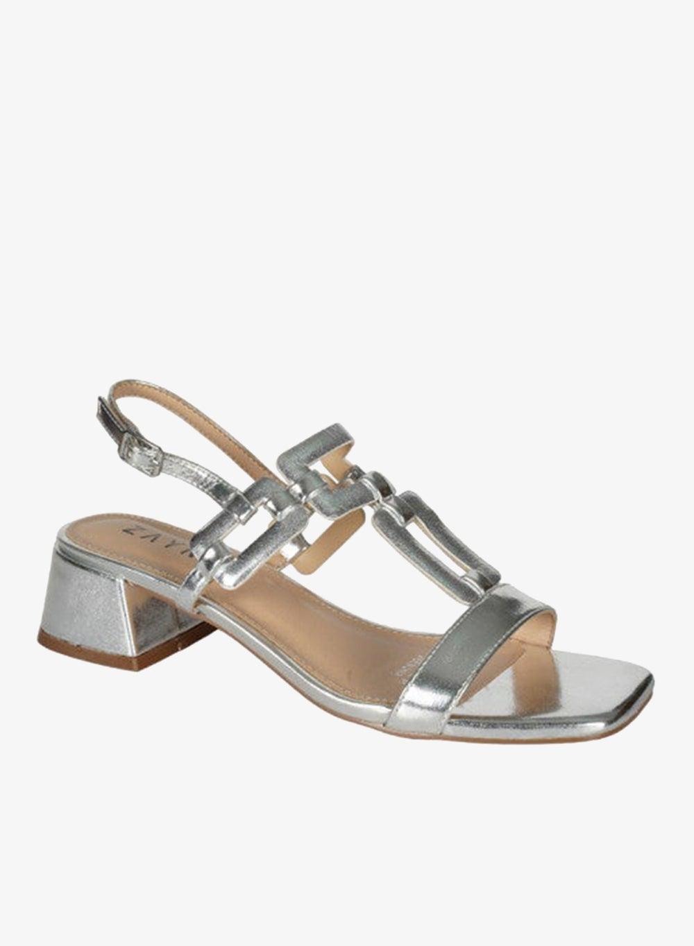 Zayna 221-2 Silver Mid Heel Backstrap Sandals X-086 - Image 1