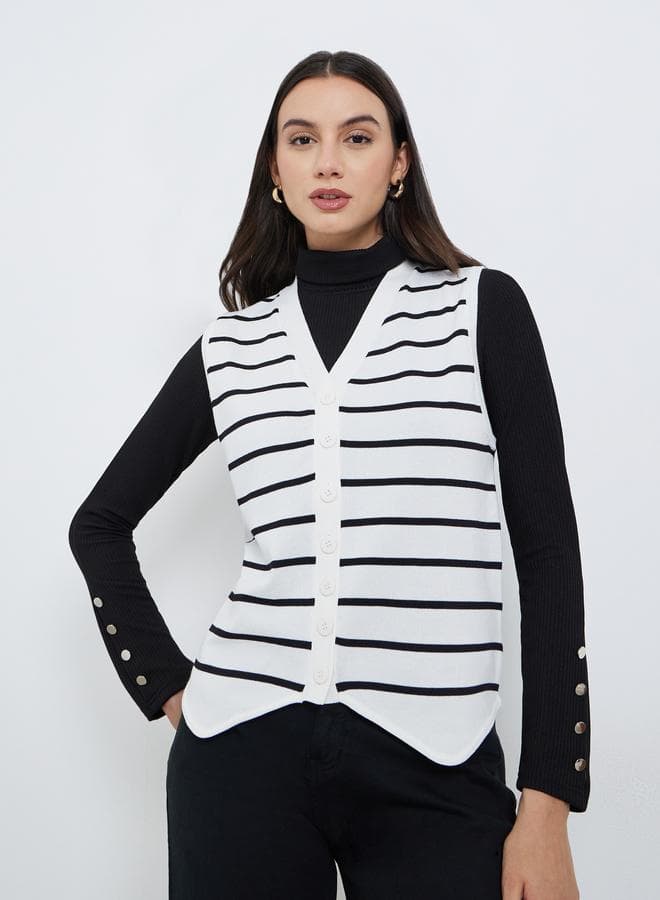 Take Two White Striped Knit Sweater Vest Chic Layer - Image 1