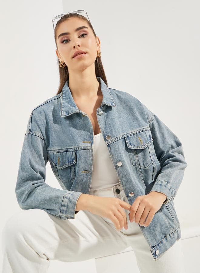 Oversized Regular Length Denim Jacket for Women - Image 1