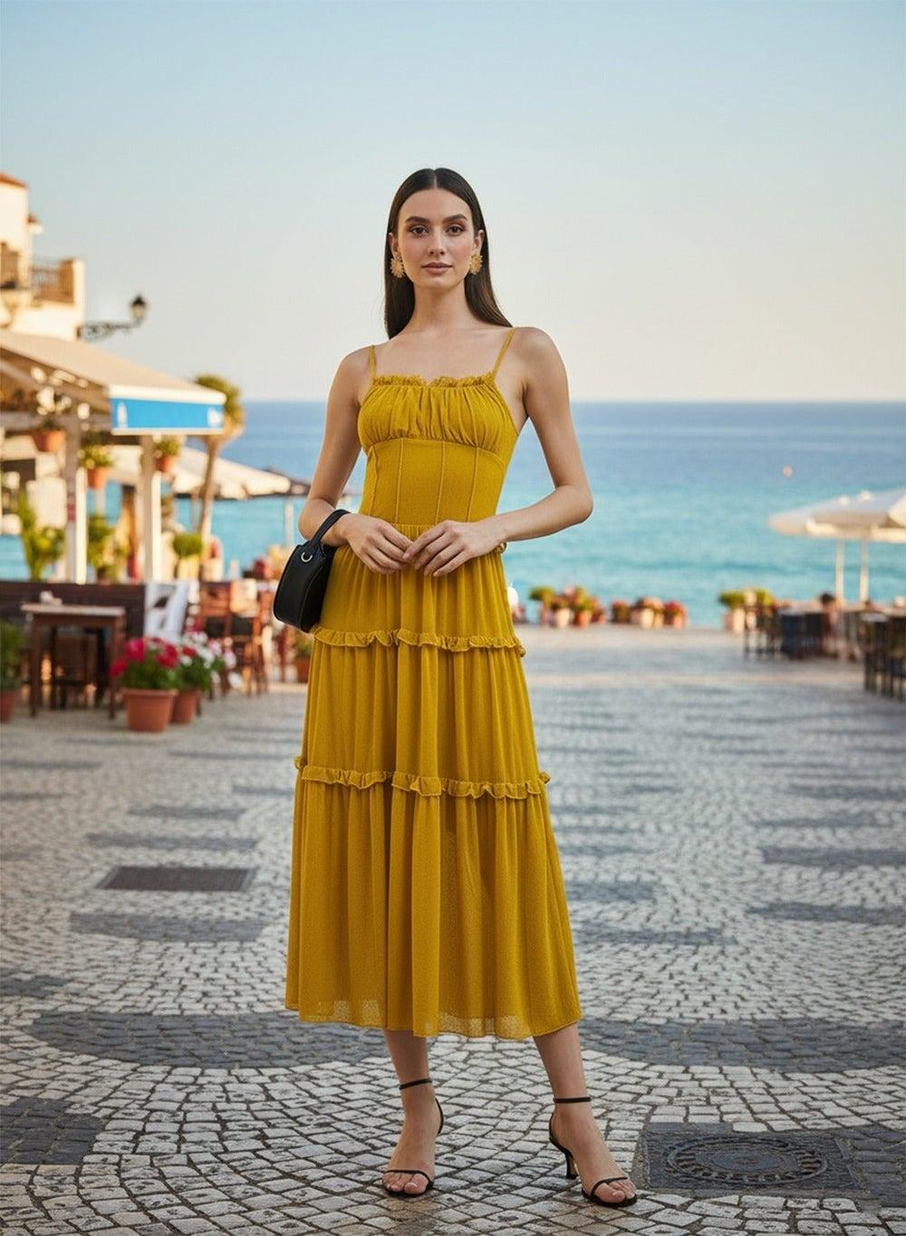 Elegant Tiered Strappy Midi Dress - Image 1