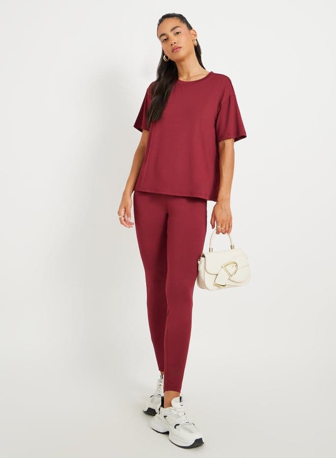 Solid Short Sleeve Tee & Leggings Co-Ord Set - Image 1