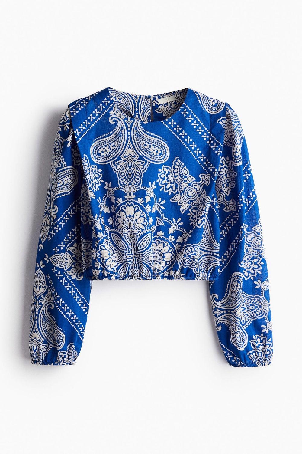 Defined-Shoulder Cotton Blouse with Keyhole Detail - Image 1
