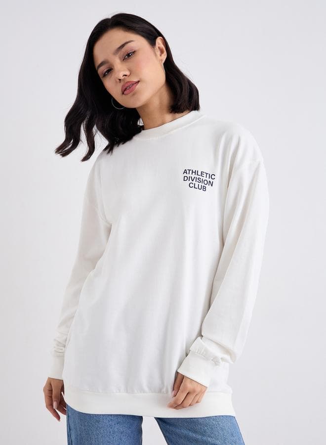 Styli Off White Longline Slogan Sweatshirt - Image 1