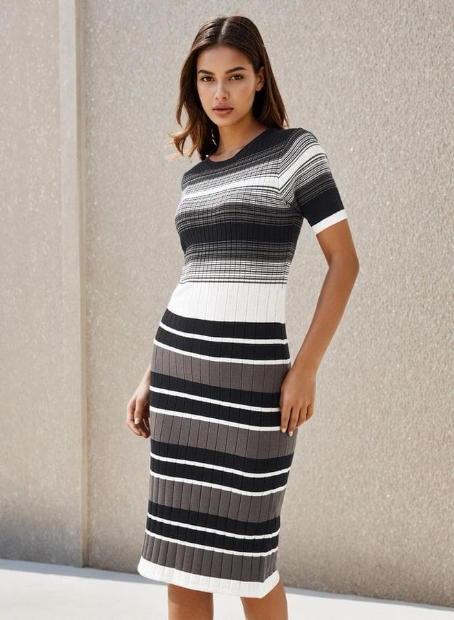 2Xtremz Striped Bodycon Midi Dress in Viscose Blend - Image 1