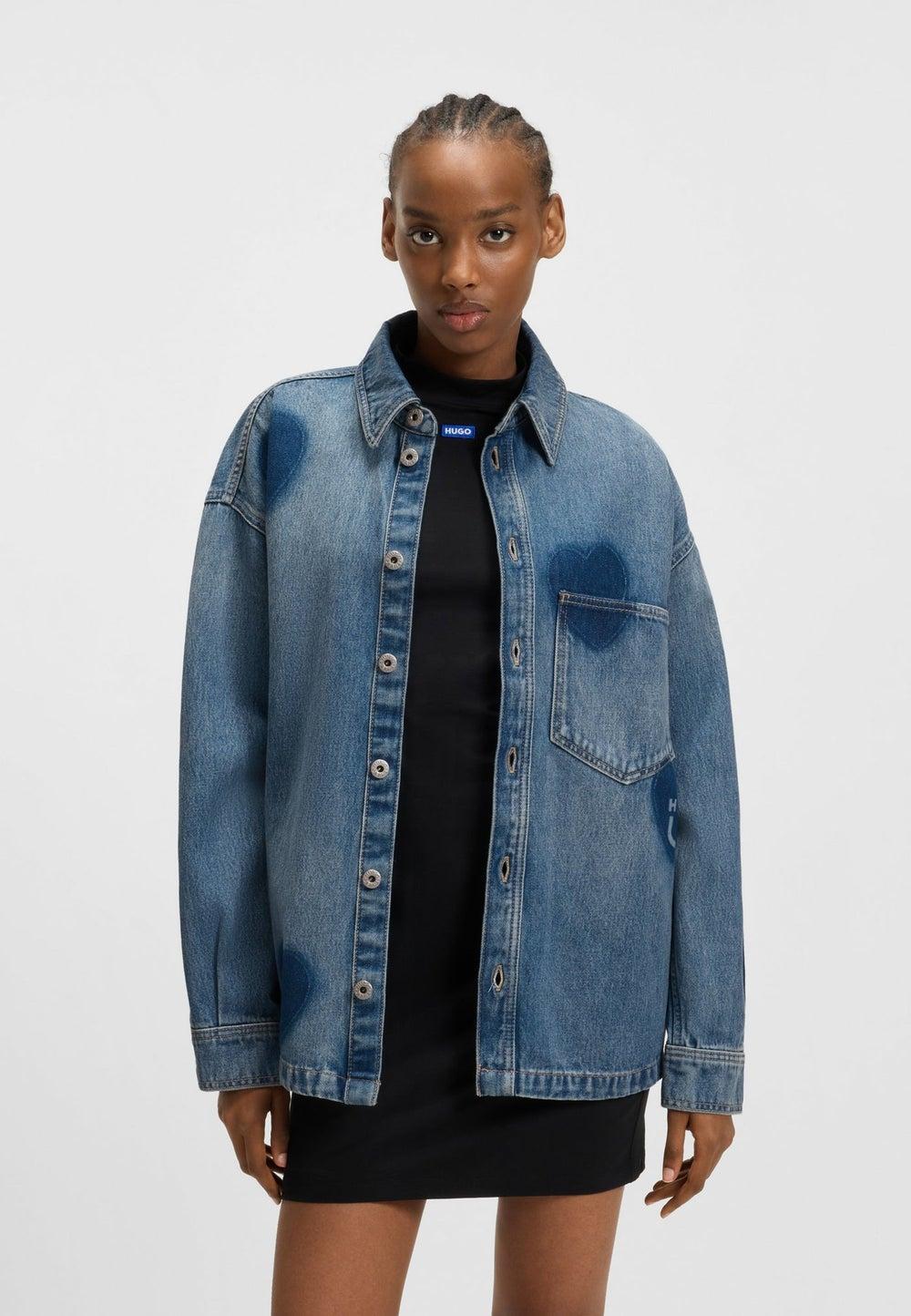 HUGO Heart Print Rigid Denim Shirt Jacket - Image 1