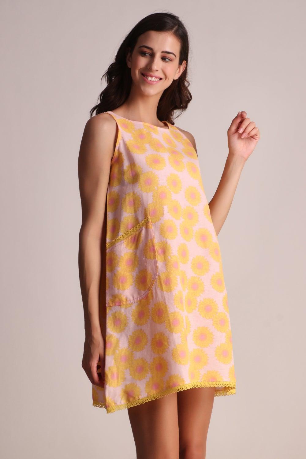 Twiggy Linen Cotton Printed Mini Dress - Image 1