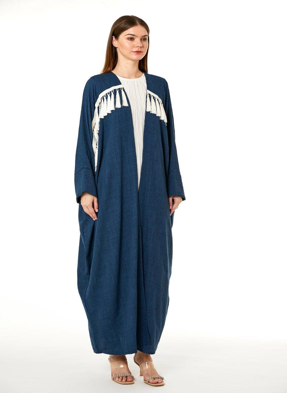 Navy CEY Melange Embellished Abaya with Scarf - Image 1