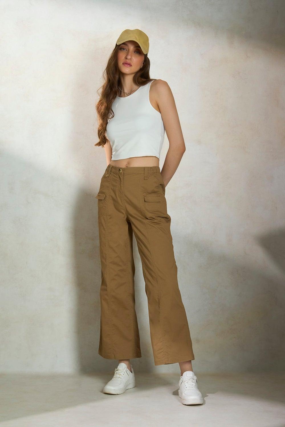 Virgio Olive Mid-Rise Cotton Loose Fit Trousers - Image 1
