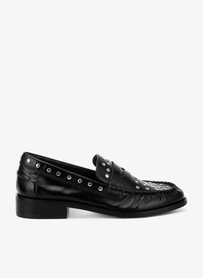 Black Leather Studded Loafers with Cushioned Comfort - Image 1