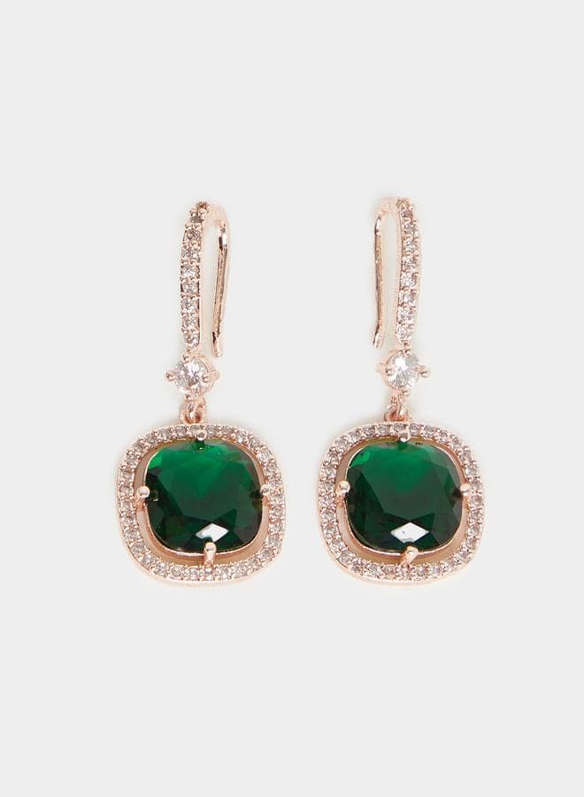 Styli Big Faux Green Diamond Stud Earrings - Image 1