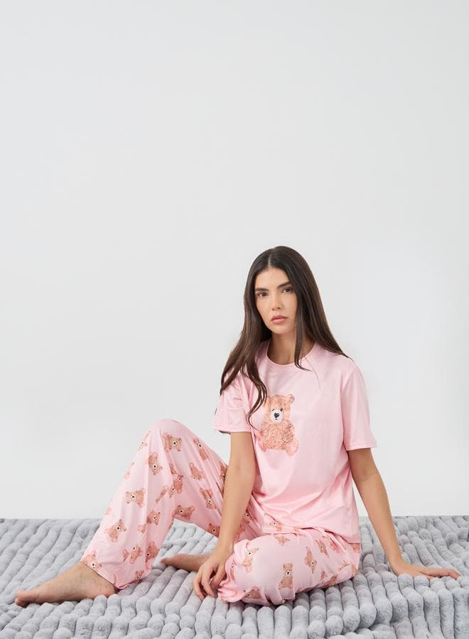 Playful Bear Graphic Pyjama Set for Women - Image 1