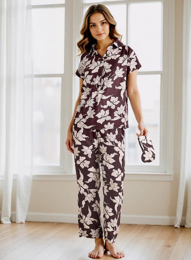 Elegant Floral Print Women’s Pyjama Set - Image 1