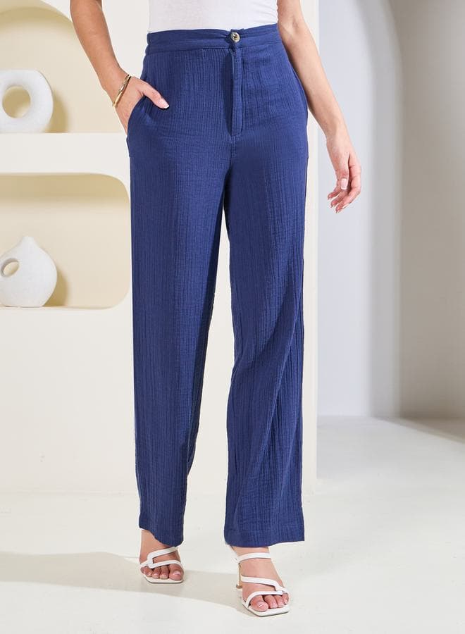 Crinkle Elasticated Full-Length Pants with Pocket Detail - Image 1