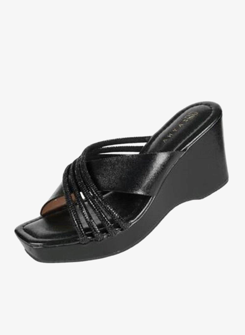 Zayna 221-194 Black Wedge Heel Sandals 2B2531-7 - Image 1