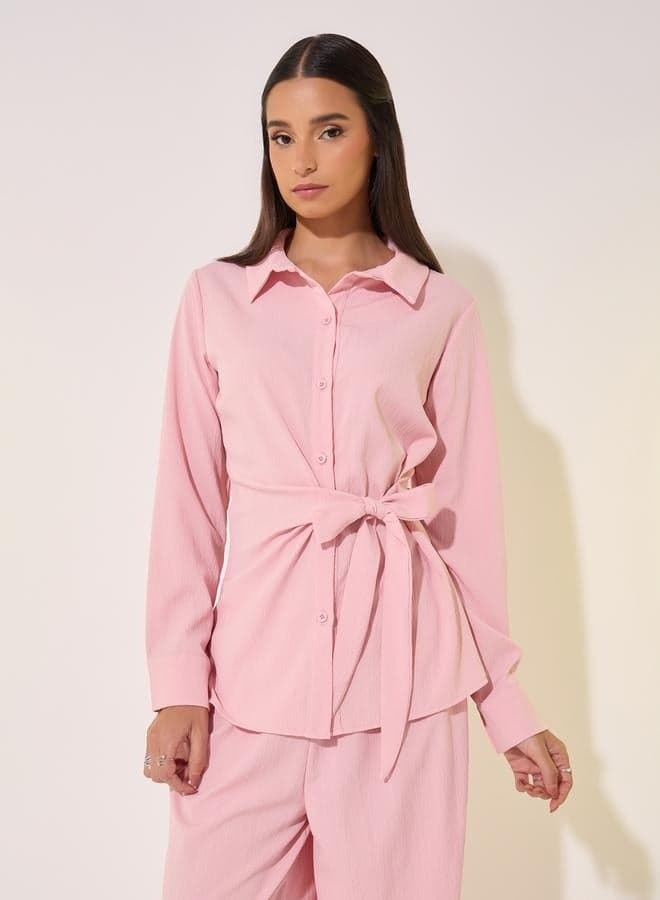 Chic Buttoned Wrap Top & Tie-Up Pants Co-Ord Set - Image 1