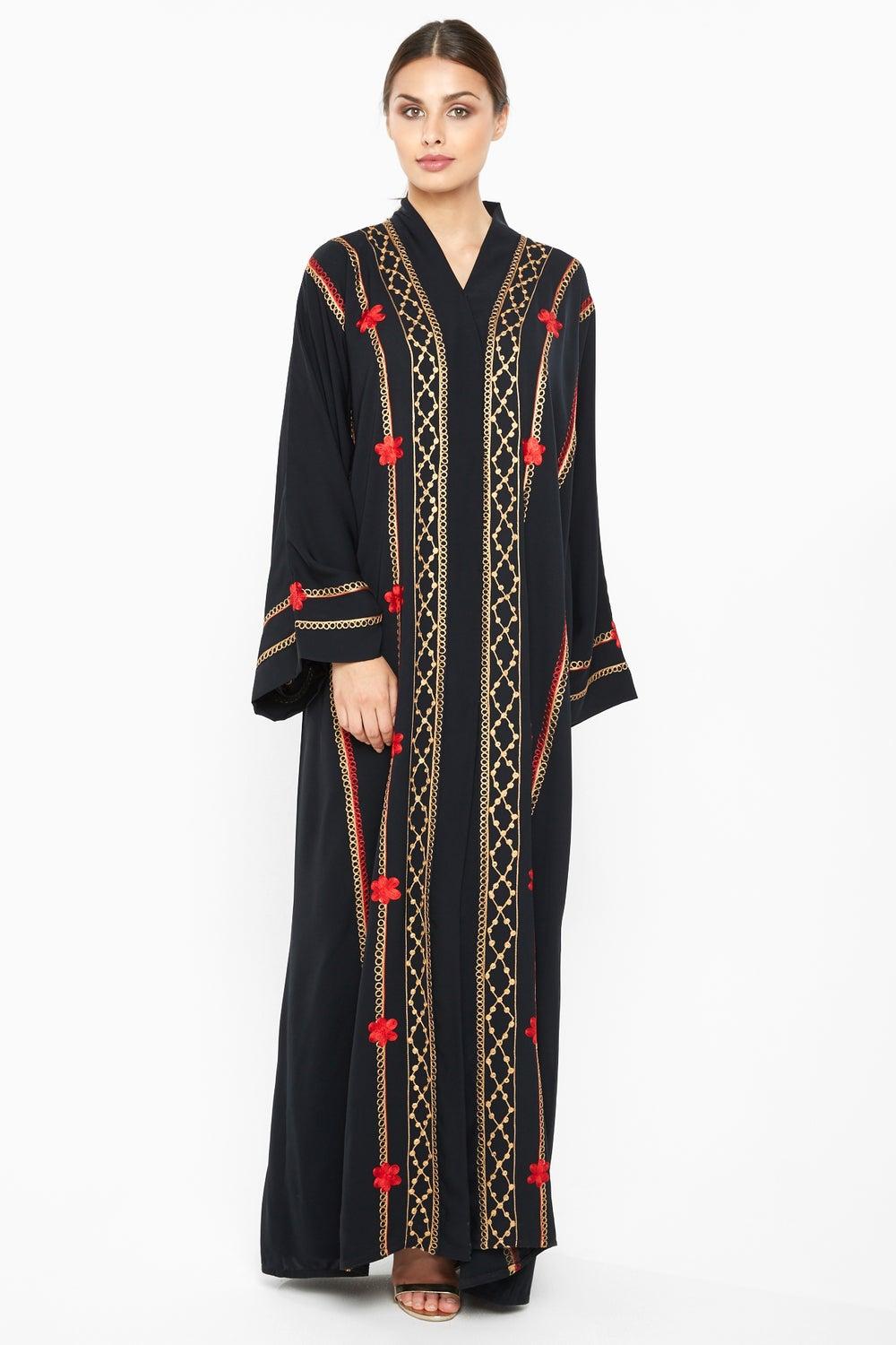 Floral Embroidered Premium Nida Abaya AJ667A - Image 1