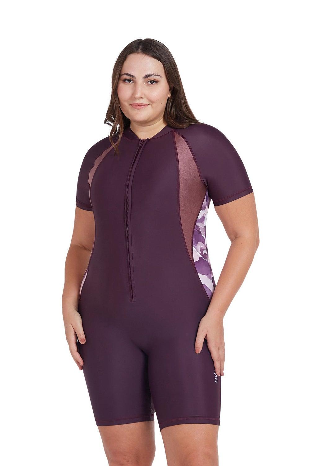 COEGA Slim-Kini Short Length Dusky Purple Textured Suit - Image 1