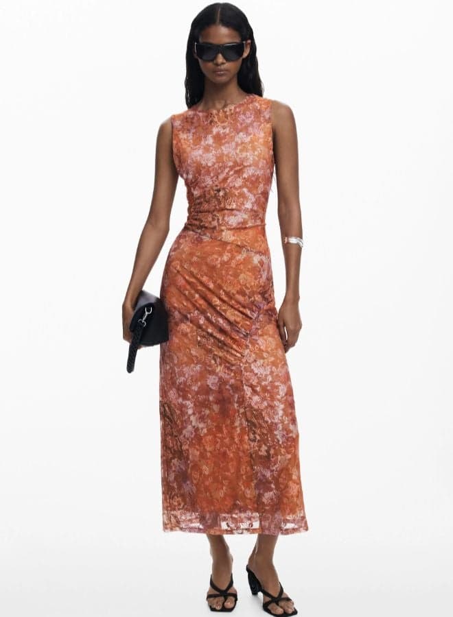 Elegant Floral Draped Midi Dress - Image 1