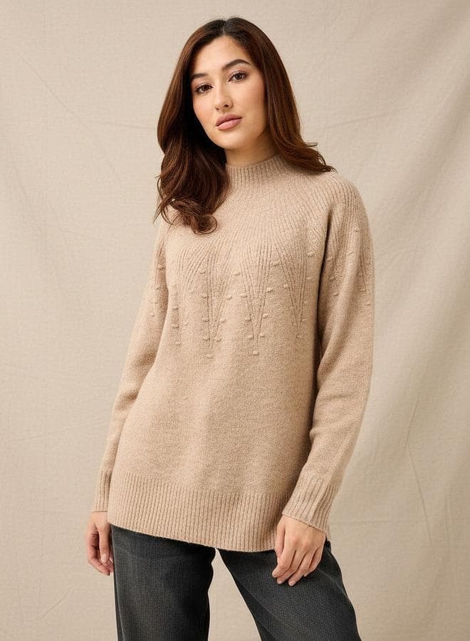 Yoke Detail Long Sleeve Knit Sweater - Image 1