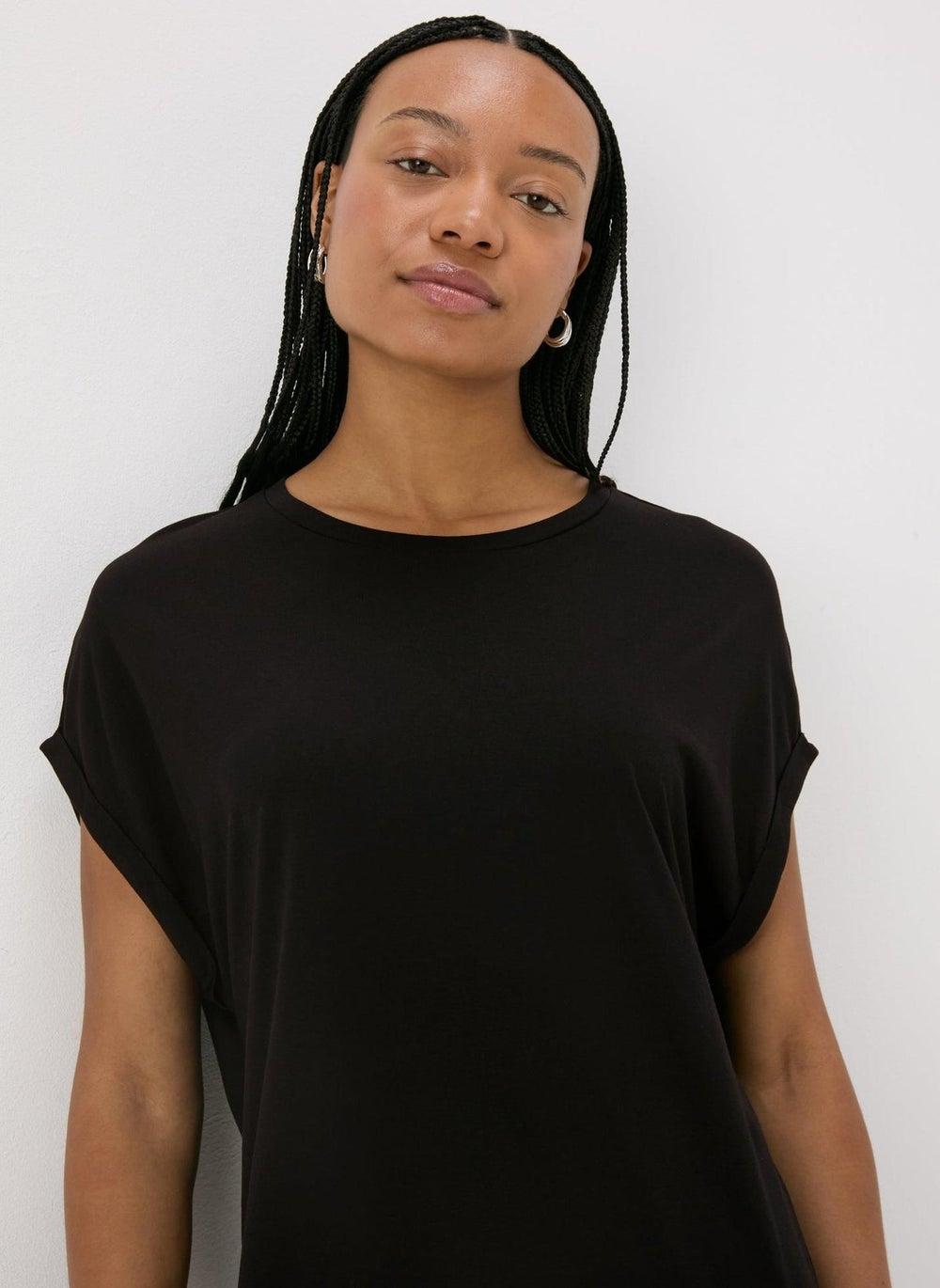 Black Longline Crew Neck T-Shirt - Image 1