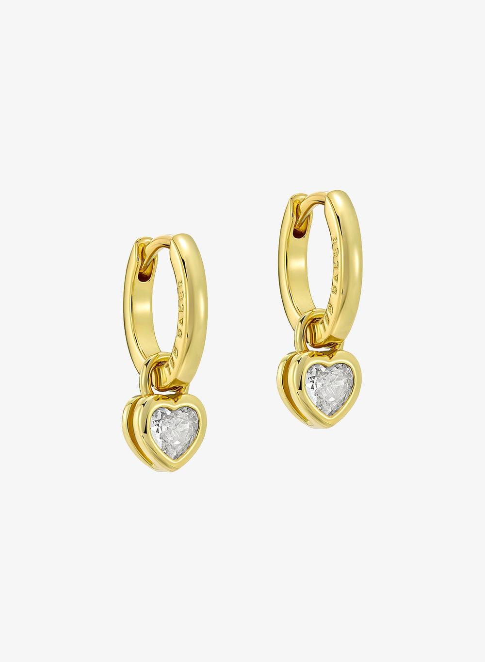 Harper Crystal Heart Mini Huggie Earrings Gold Tone - Image 1