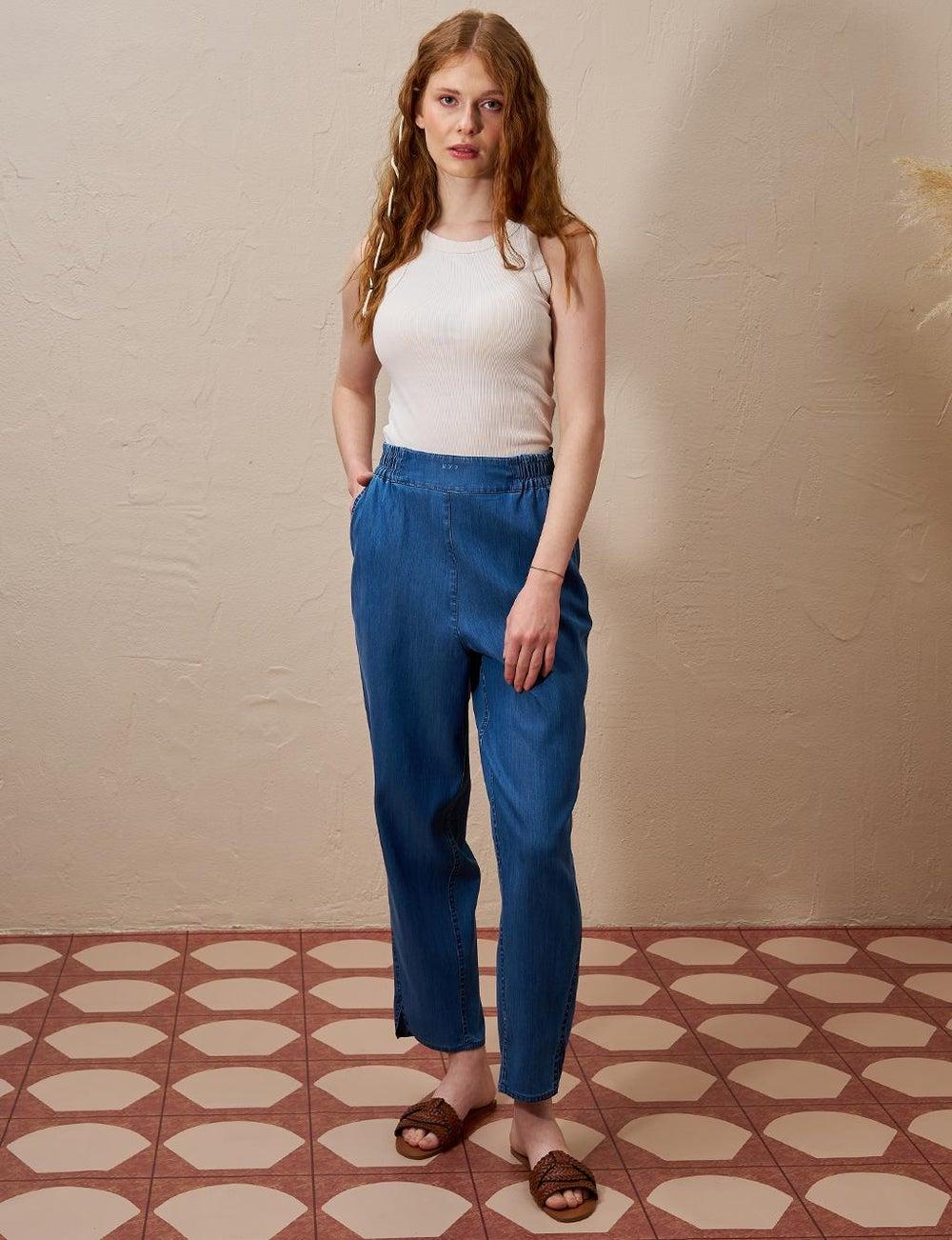 Indigo High-Waisted Lyocell Tapered Pants KYR - Image 1