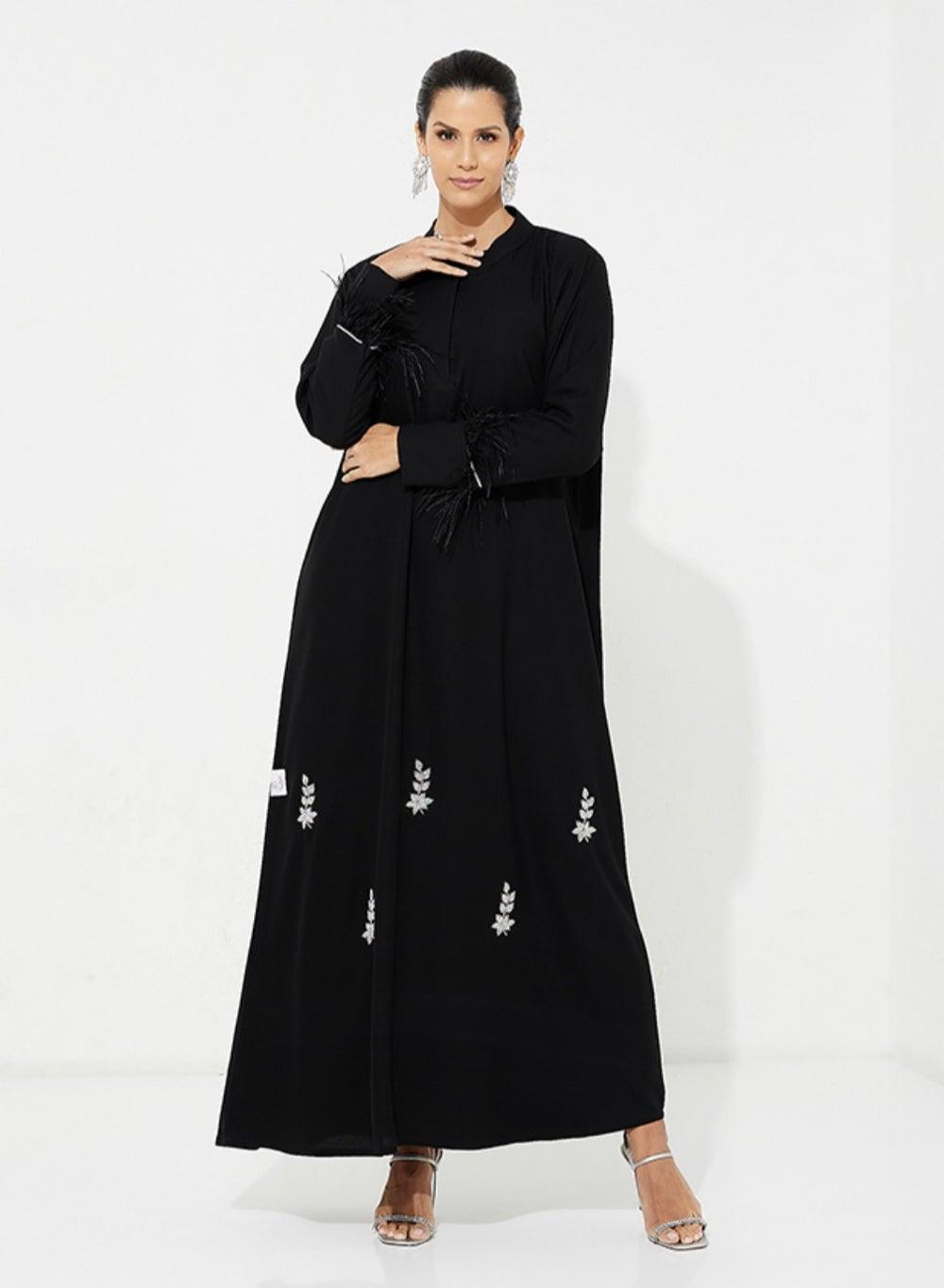 Embroidered Feather Sleeve Abaya - Image 1
