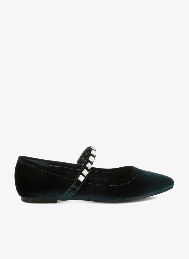 Dark Green Velvet Mary Jane Ballerinas - Image 1