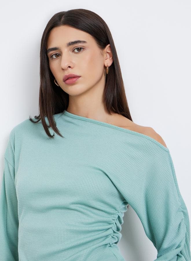 Styli Mint Green Ruched Long Sleeve Blouse - Image 1
