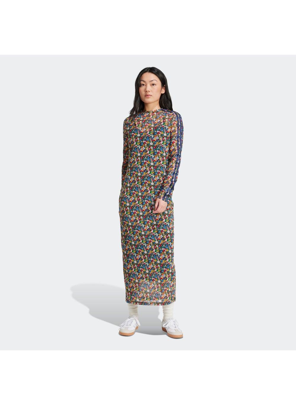 Vibrant Floral Maxi Dress with Sport Stripe Sleeves - Image 1