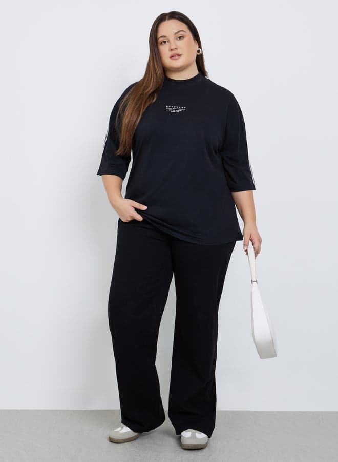 Styli Plus Size Mid Rise Wide Leg Jeans Dark Wash - Image 1
