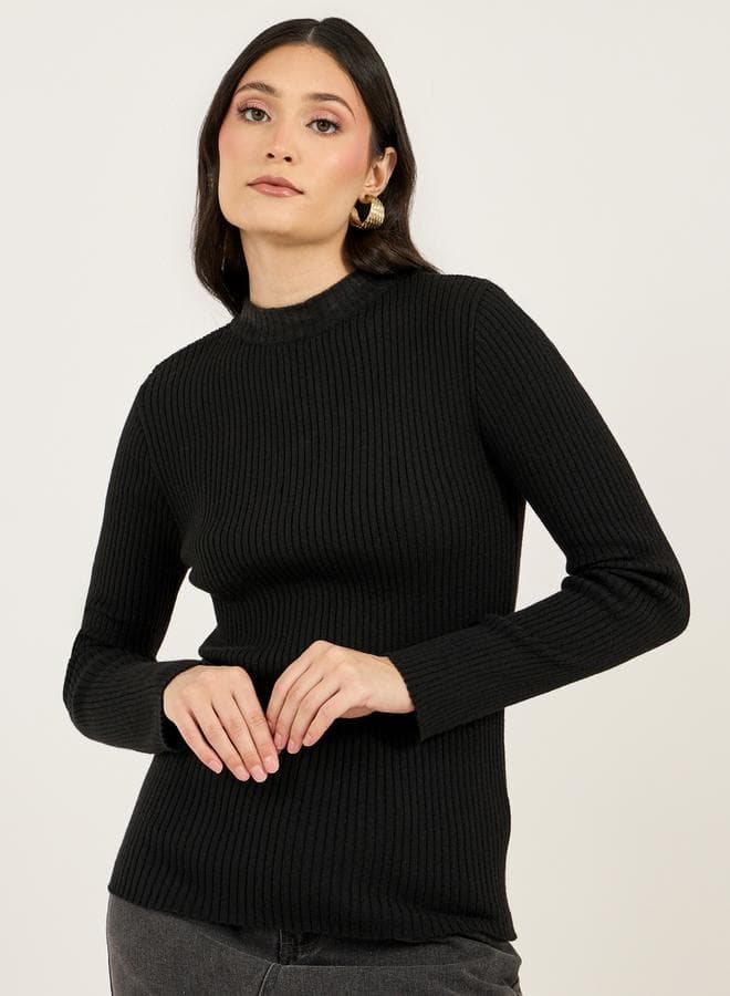 Ribbed High Neck Fitted Sweater – Regular Length - Image 1