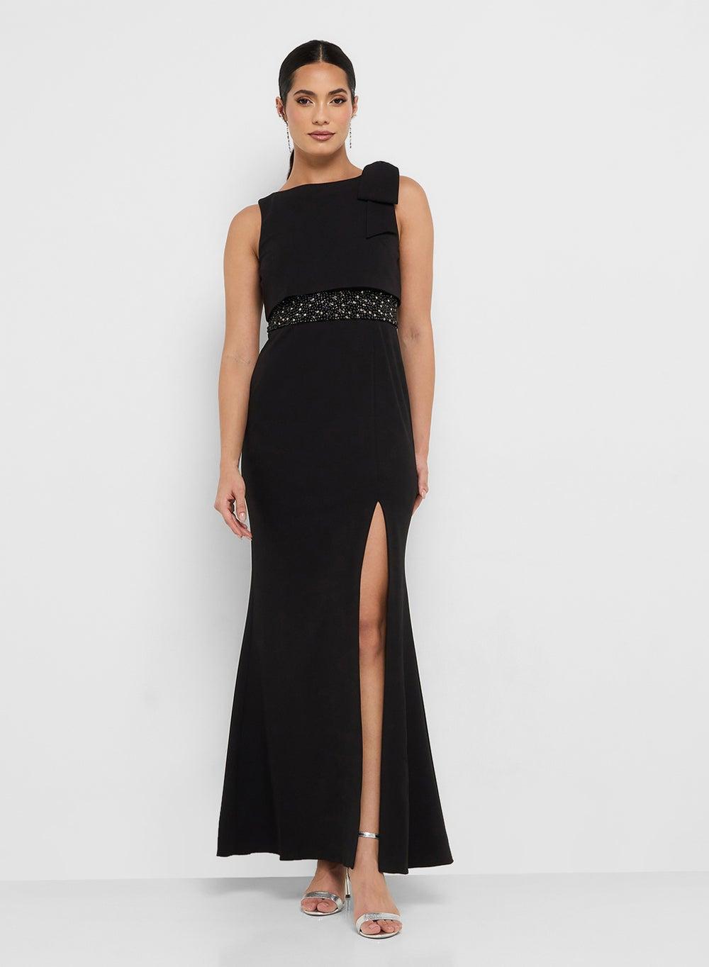 Adrianna Papell Beaded Crepe Popover Maxi Gown - Image 1