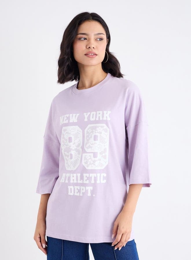 Styli Lilac Graphic Oversized T-Shirt Dropped Shoulder - Image 1