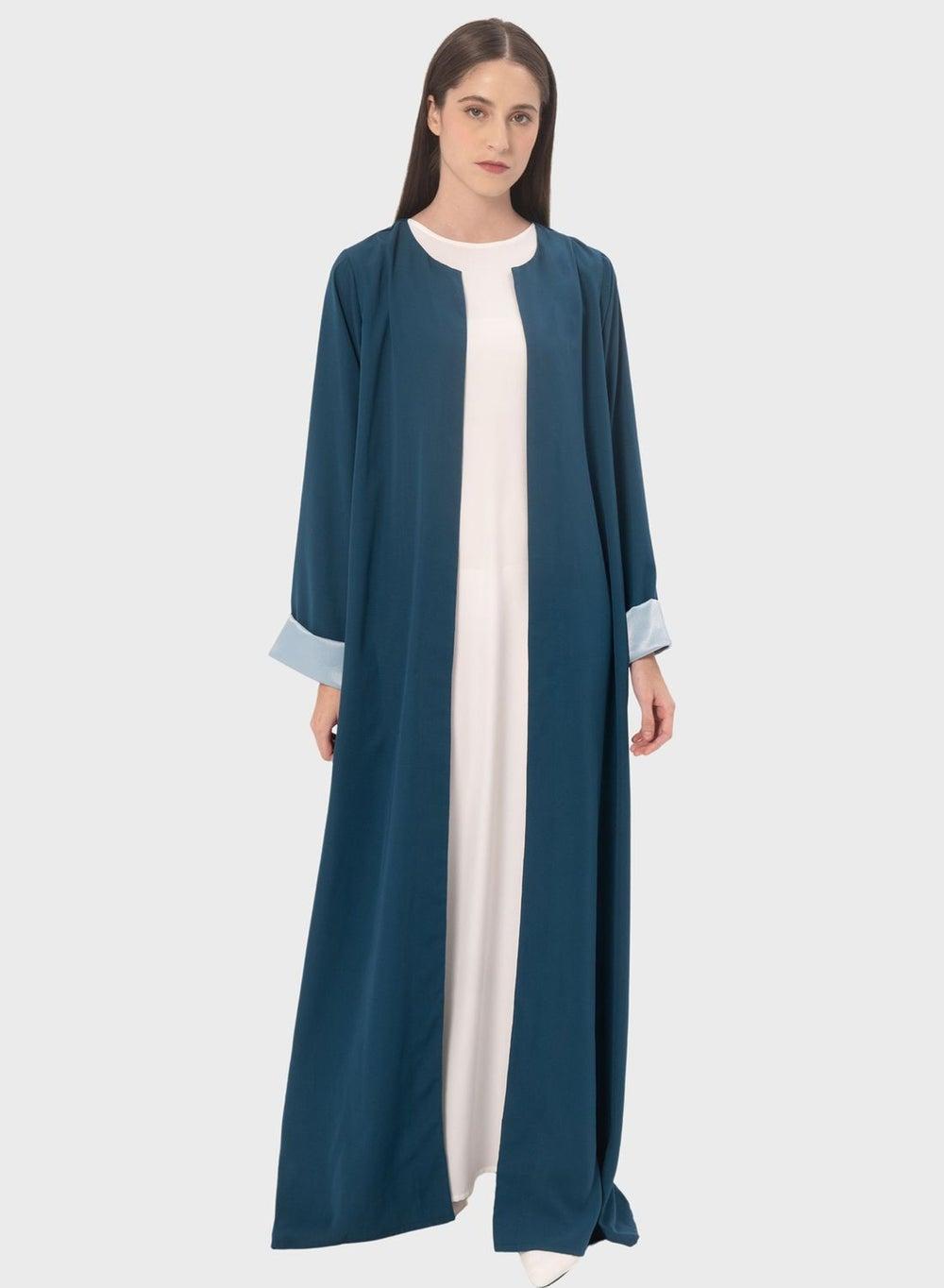 Color Block Abaya with Elegant Contrast Detailing - Image 1