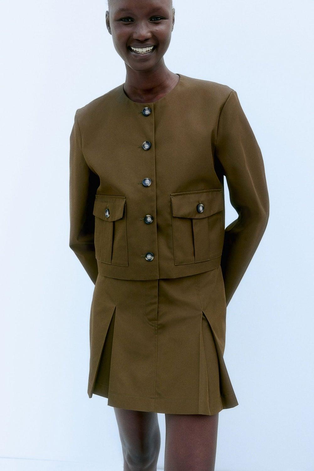 Pleated Twill A-Line Mini Skirt - Image 1