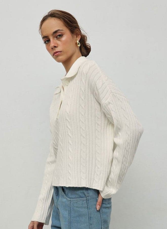 Cream Cable Knit Mock Neck Pullover - Image 1