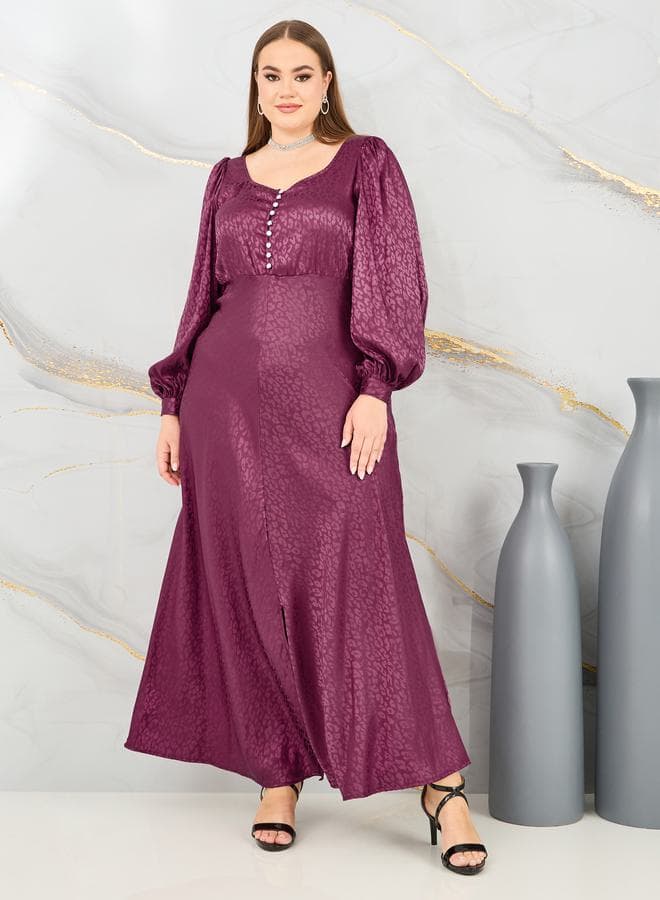 Maroon Satin Bishop Sleeve Maxi Dress - Image 1