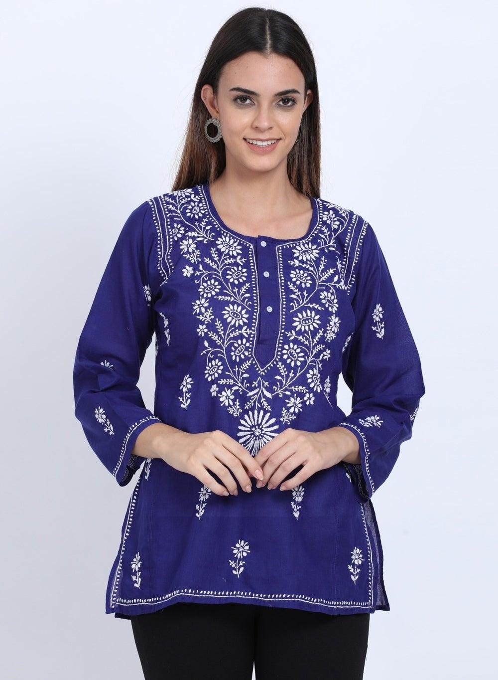 Hand Embroidered Chikankari Cotton Kurti ALSTV115 - Image 1