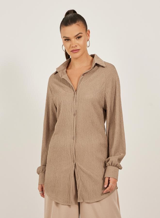 Textured Knit Oversized Shirt with Raglan Sleeves - Image 1